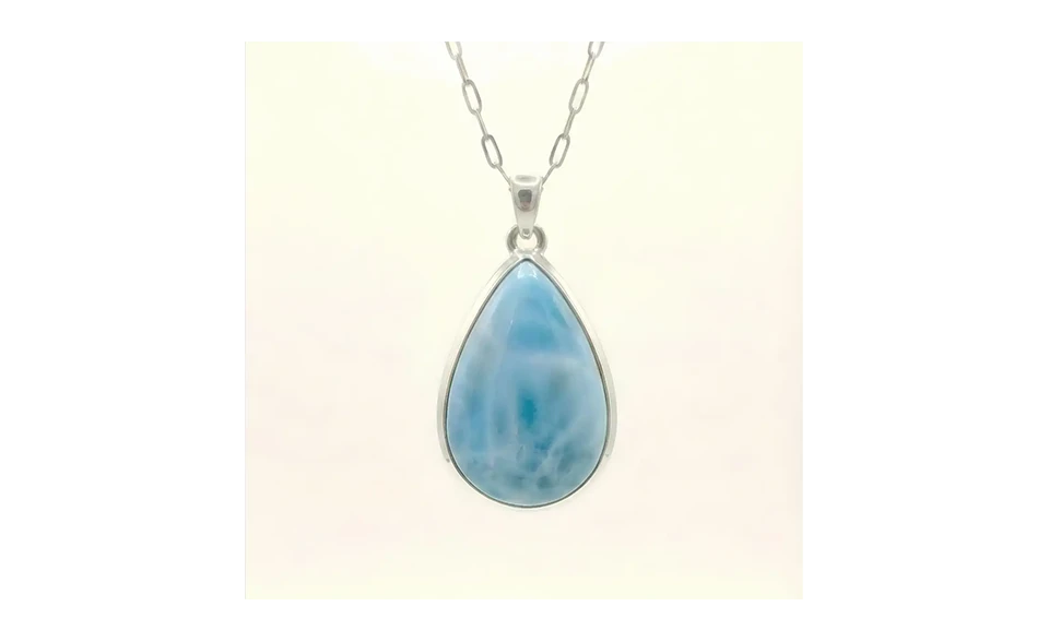 Pendentif Larimar Naturel en Argent 925 -Sérénité, Calme et Harmonie Intérieure