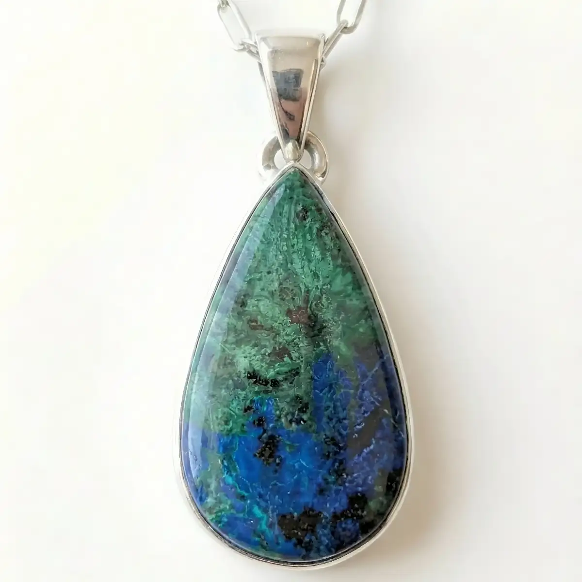 Pendentif Azurite en Malachite Naturelle en Argent 925 – Intuition, Équilibre et Transformation