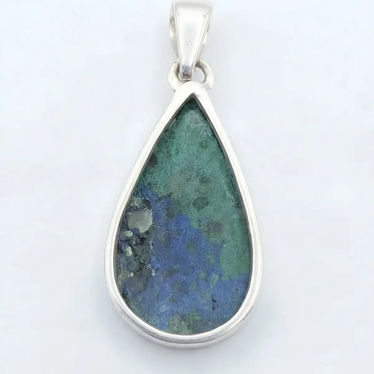 Pendentif Azurite en Malachite Naturelle en Argent 925 – Intuition, Équilibre et Transformation