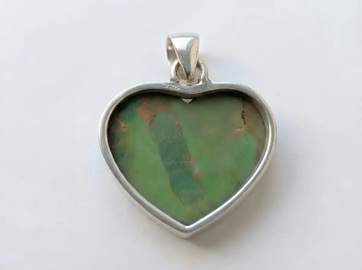 Pendentif Cœur Turquoise Verte Mohave en Argent 925 – Amour, Protection et Harmonie