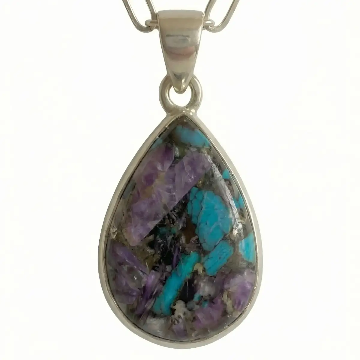 Pendentif Chrysocolle Naturelle en Argent 925 – Énergie Apaisante et Harmonie Intérieure