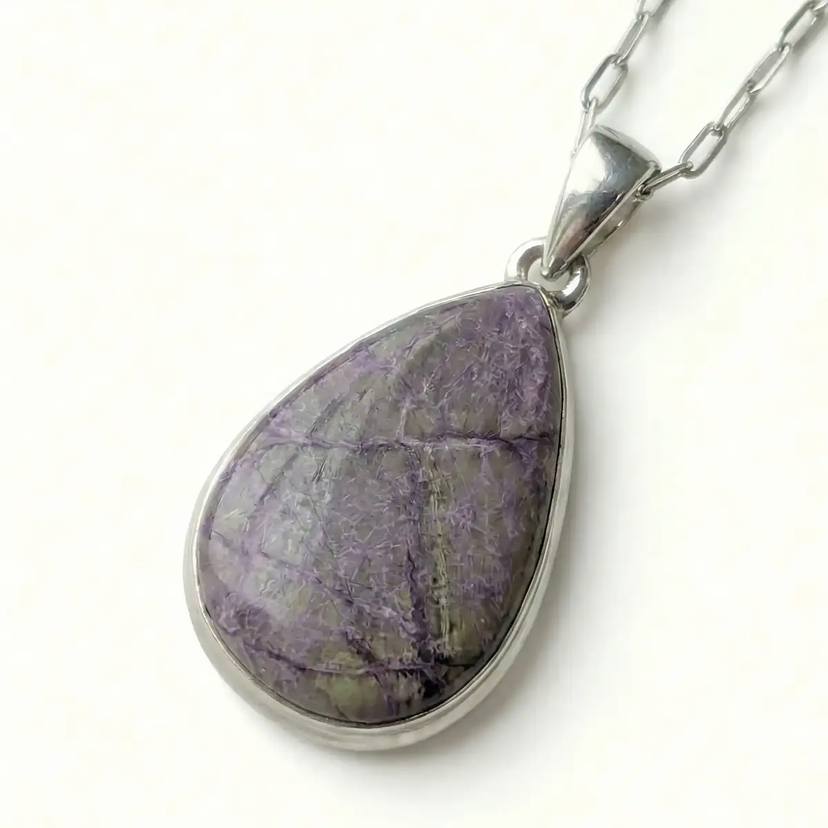 Pendentif Variscite & Purpurite Naturelles en Argent 925 – Équilibre Émotionnel et Force Intérieure