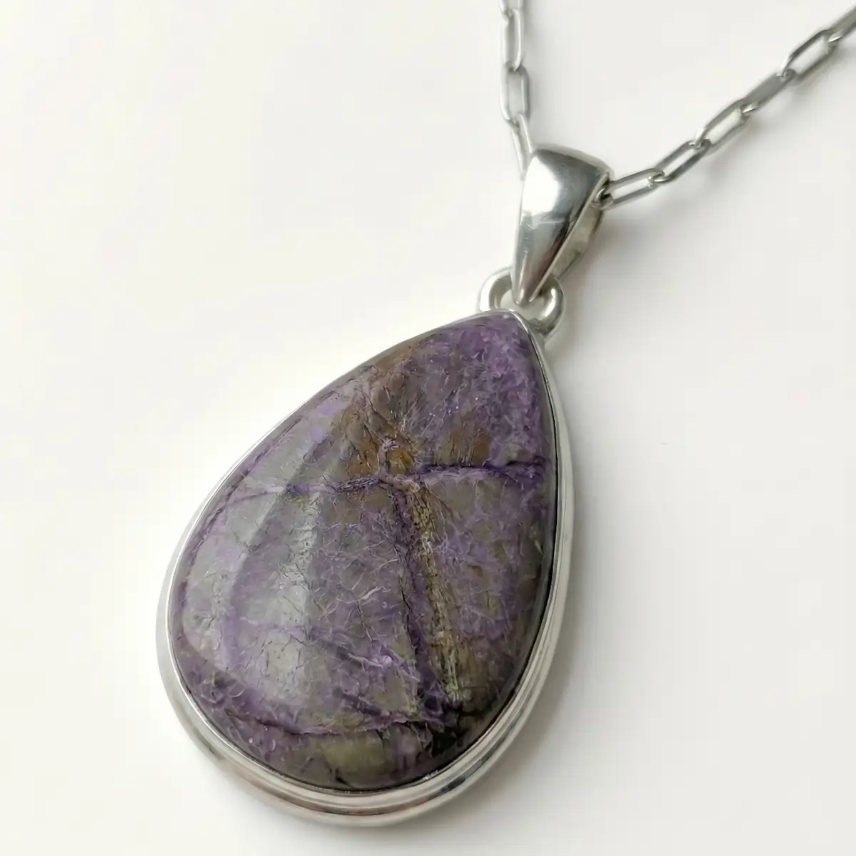 Pendentif Variscite & Purpurite Naturelles en Argent 925 – Équilibre Émotionnel et Force Intérieure