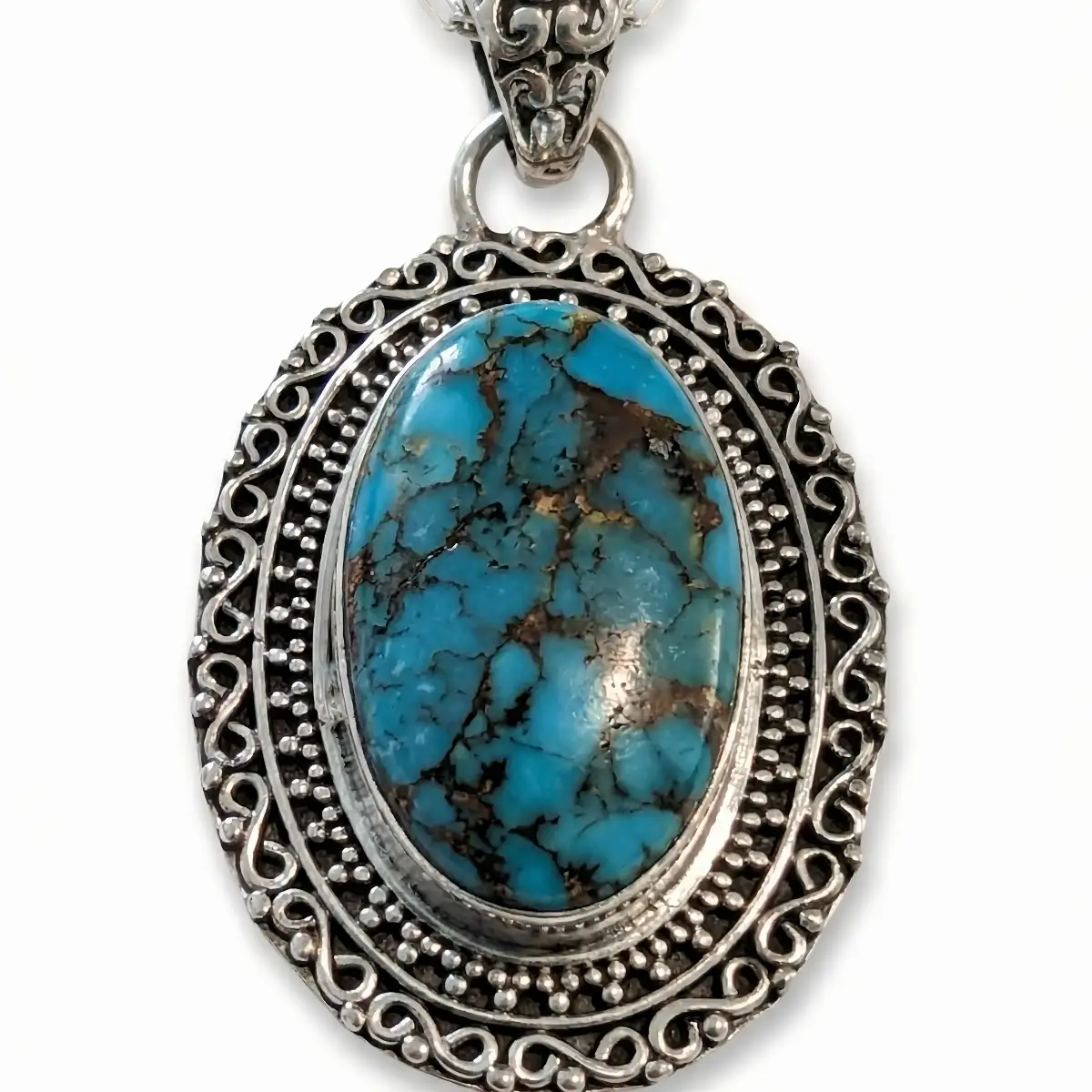 Pendentif Cuivre Bleu Turquoise Naturel en Argent 925 – Communication, Apaisement et Énergie Positive