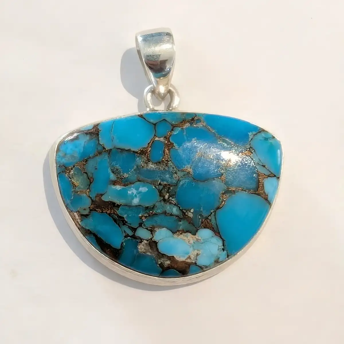 Pendentif Cuivre Bleu Turquoise Naturel en Argent 925 – Expression, Liberté et Harmonie