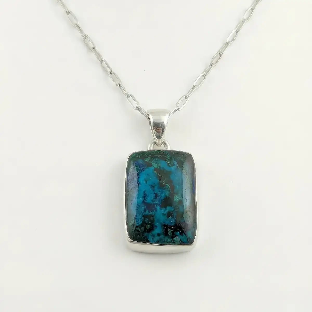 Pendentif Azurite en Malachite Naturelle en Argent 925 – Clarté Mentale, Équilibre et Transformation