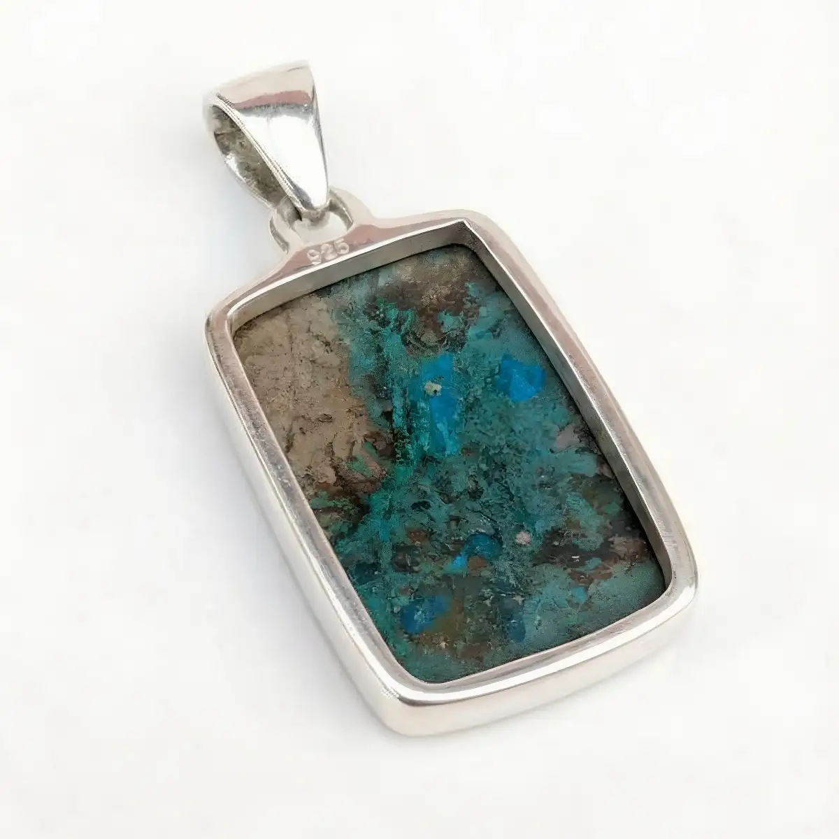 Pendentif Azurite en Malachite Naturelle en Argent 925 – Clarté Mentale, Équilibre et Transformation