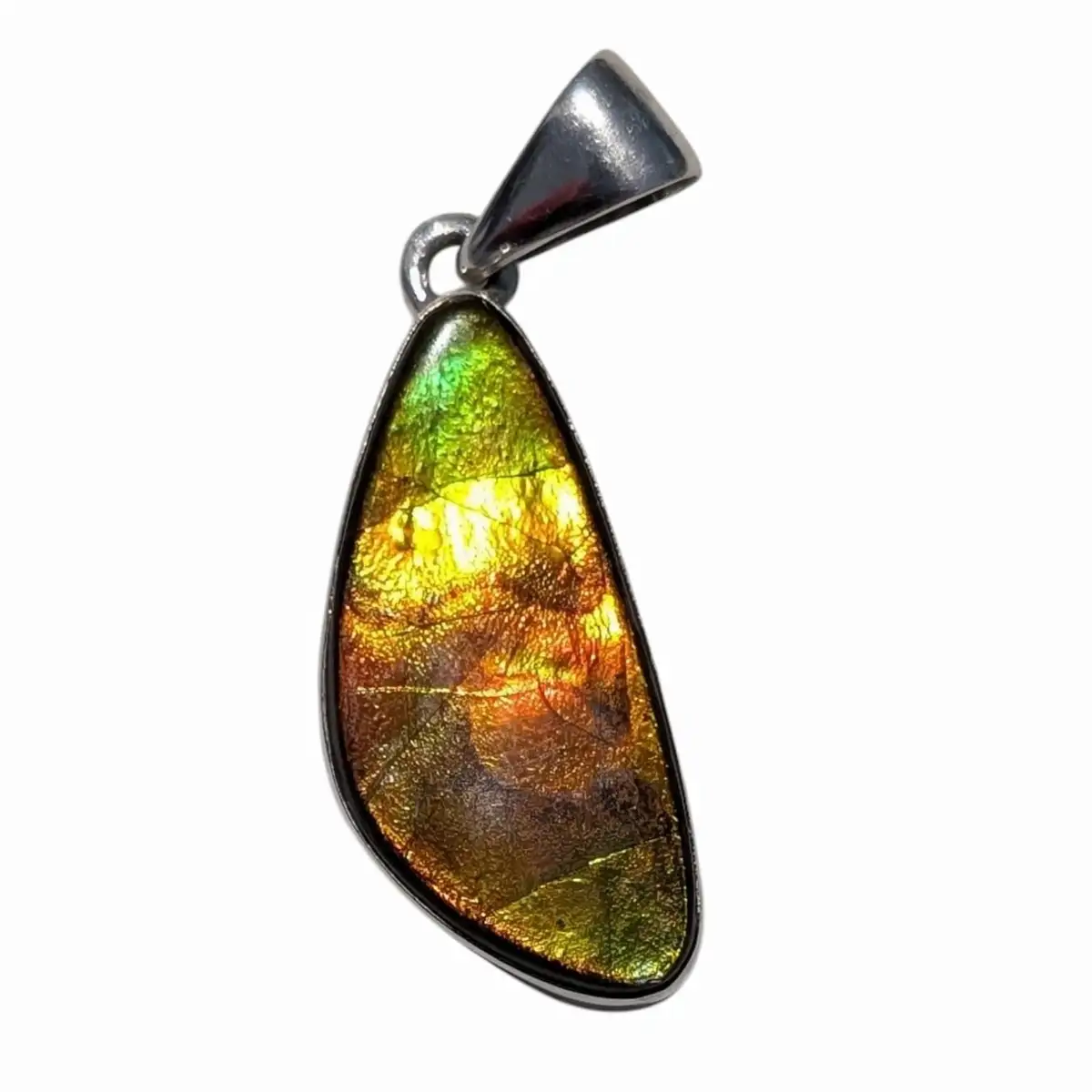 Pendentif Ammolite Naturelle en Argent 925 – Pierre Rare, Énergie, Abondance et Transformation